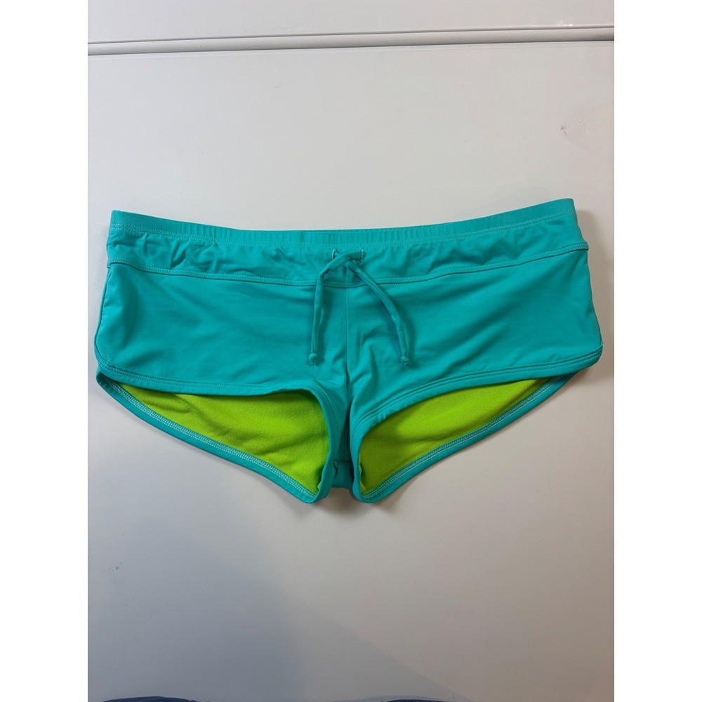 Title Nine Carve Designs Teal Turquoise Swim Boy Shorts Bikini Bottoms Womens M